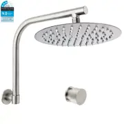 Brushed Nickel Round 12" Shower Head Set Swivel Gooseneck Wall Arm Twist Mixer