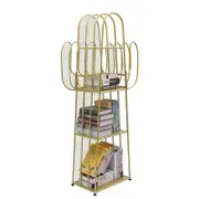 Catzon Freestanding Bookshelves Cactus Shaped 4-Tier for Small Spaces-Gold