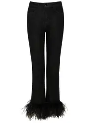 16 Arlington Black Feather-trimmed Slim-leg Jeans - UK4 UK4