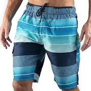 [Kanu Surf] Men's Echelon Stripe Quick Dry Beach Board Shorts Swim Trunk