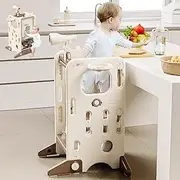 CHAOFLIGHT Toddler Tower, Kids Step Stools 7 in 1 Kitchen Stool Toddler Learning Tower with Scrawlboard 3 Adjustable Heights Children Standing Helper with Double Rails & Anti-Slip Protection