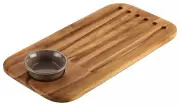 Anolon Teak Wood French Bread Loaf Slicing Board Dipping Dish Bowl New in Box