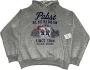 Pabst Blue Ribbon Gray Pullover Hoodie Sweatshirt Men’s Medium New $29.99 MSRP