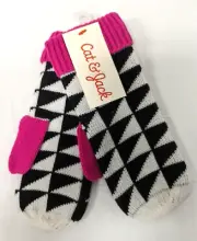 Brand New with tags! Cat & Jack Girls Mittens (Black/White/Pink pattern) - OSFM