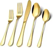 Gold Silverware Flatware Set for 8, 40 Piece Stainless Steel Cutlery Set with Titanium Golden Plated, Tableware Kitchen Utensil Include Spoons, Forks, Knives, Mirror Polished, Dishwasher Safe