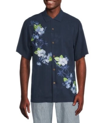 Tommy Bahama Big & Tall Navy Silk Azule Oasis Short Sleeve Button Shirt XXXL