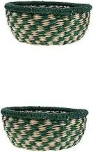 Cabilock 2pcs Woven Storage Basket Coffe Table Food Trays Rattan Tray Baskets Fruit Basket Round Basket Storage Basket with Lid Woven Basket Decorative Tray for Coffee Table Straw Green