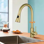 Kitchen Tap Mixer Tap Round Sink Faucet Basin Laundry Brushed Gold