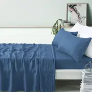 100% Linen Brilliant Blue Sheet Set