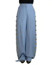 Dolce & Gabbana WideLeg Trousers Gold Buttons Women Light Blue Pants