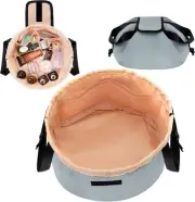 Barrel Drawstring Makeup Bag Large Travel Bag,Portable greyish blue