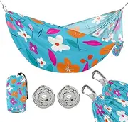 Blue Background Colorful Flowers 330lb Capacity Outdoor Hammocks with Tree Straps Cloth Hammock for Camping & Hiking Essential soporte para hamacas para adultos