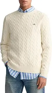 [GANT] Men's Cotton Cable C-Neck Sweater, Cream, 5XL