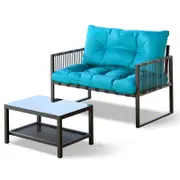 ALFORDSON 2 Piece Lounge Sofa Set Wicker Black Blue