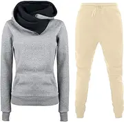 [Generic] Women Interview Clothes Set Set Autumn And Winter Hoodie Athletic Casual Pants Set Elegant Women Pants Suit (Khaki, S)