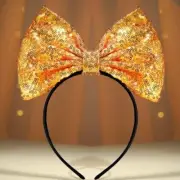 Light Up Christmas Bow Headbands Sequins Bowknot Hairband Xmas Hair Hoop Gold