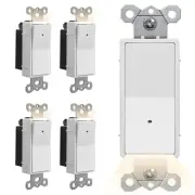 CML Illuminated Light Switch, 5 Pack Single Pole Decorator Paddle Rocker Wall...