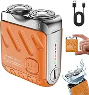 Portable Rotary Dual Ring Electric Shaver, USB Rechargeable Double Head Razor for Men – Mini Steel Cannon Technology, Waterproof Design，Easy Cleaning for Home & Travel (Orange)
