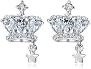 [Generic] Crown Earrings for Women, Princess Crown Stud Earrings for Girls, Cute Star Crown Earrings Hypoallergenic, Princess Tiara Crown Earrings Studs, Cubic Zirconia Queen Crown Ear Studs, Crown Jewelry Gifts Funny Earrings