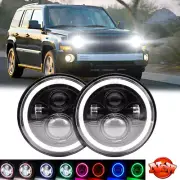 For 2008-2016 Jeep Patriot Pair 7" inch Round RGB Headlights Hi/Lo light 6000K (for: Fiat)