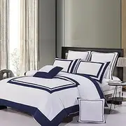Luxton Macey Navy Blue Quilt Cover Super King Striped Bordered 3pcs Dark Blue Doona Cover Set (Super King Size)