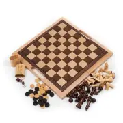Deluxe Quality Wooden Chess Checker & Backgammon Set - Fold in Half for Storage