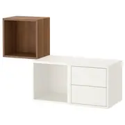 EKET wall-mounted storage combination, white/walnut effect, 105x35x70 cm