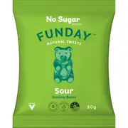 Funday Natural SweetsNo Sugar Added Vegan Lollies Sour Gummy Bears 50g