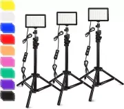 3 Packs 70 LED Video Light with Adjustable Tripod Stand/Color Filters Obeamiu