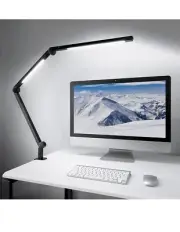 LED Desk Lamp with Clamp, Dual Light Desk Lamp with Swing Arm, Dimmable 4 colors