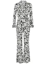 Diane Von Furstenberg Michele Printed Stretch-jersey Jumpsuit - Black And White XL (UK16 / XL)