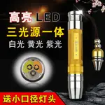 ⭐顏如玉⭐玉石鑒定 專業級玉石專用手電筒鑑定USB充電三色翡翠珠寶蜜蠟強光手電筒 蜜蠟 紫光檢測 三光源手電筒 珠寶 紫