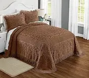 Montgomery Ward Emily Floral Chenille Bedspread, Soft Cotton Comforter, King Size Quilt in Chocolate - Luxury Hotel Bedding
