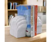 Marble Shell Book Ends Handmade Bookends for Book Shelf & Desk Organizer - Decorative Tabletop Hold Books Heavy Duty for Study Room - White