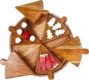 Pizza Serving Tray- Pizza Cutting Board & Server in One: 6 Hand Carved Acacia Wood Boards and a Pizza Plate. The Ultimate Pizza Server Experience