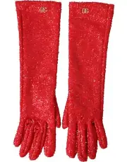Dolce & Gabbana Red Lurex Fantasia Mid Arm Length Women's Gloves Authentic
