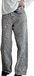 [Moosth] Leopard Print Jeans Women’s Baggy Jeans Wide Leg Pants for Women Barrel Jeans