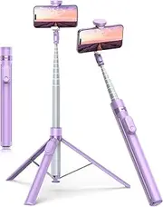 TONEOF 70" Automatic Tripod,Auto-Open Phone Tripod Stand with Magnetic Rechargable Remote,360° Vertical & Horizontal Rotatable Travel Tripod,Stable Cell Phone Tripod for iPhone/Android(Purple)