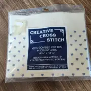 CREATIVE CROSS STITCH 100% Cotton 14 Count Aida, blue hearts Border Print-NEW