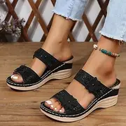 [ZIRIA] Retro Flower Wedge Slippers Non Slip Beach Shoes Woman Lightweight Casual Platform Sandals