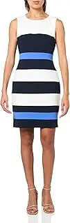 [Tommy Hilfiger] Women's Sleeveless Striped Scuba Crepe Sheath Mini Dress