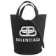 BALENCIAGA 大LOGO素色帆布手提兩用水桶包(黑 大)