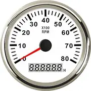 PCECKMZTFZ 85mm Car Boat Tacho Sensor Waterproof Marine Car Boat Tachometer Gauge with LCD Hourmeter Boat Tachometer 6000 8000 RPM 12V/24V Speedometer(White Silver 8000RPM)