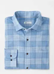 NEW PETER MILLAR L/S CROWN ELKHORN WOVEN COTTON Sport Woven Shirt, MEDIUM, BLUE