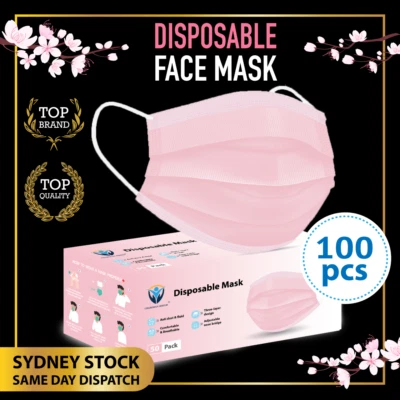 100Pcs PINK BLUSH Disposable Face Mask Protective Masks 3 layer Meltblown Filter
