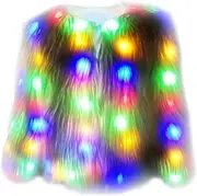 [i-KindPec] Soft Faux Fur Led Jacket Light up Winter Coat for Halloween Xmas Party Costume Plus Size 6XL