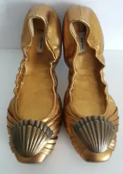 MIU MIU AMAZING GOLD BRONZE SEASHELL SCRUNCHY BALLET FLATS US 37.5 I LOVE SHOES