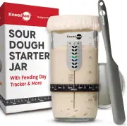 Kneadable Sourdough Starter Jar, Thermometer, Scraper, Cloth Cover & Lid