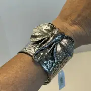 Silver Tone Hammered Metal Large Elephant Head Cuff Bracelet New with Tag