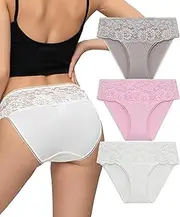 [COLORFULLEAF] Women's Underwear Lace Hipster Breathable and Plain Underwear Briefs Underwear Women Pack of 4